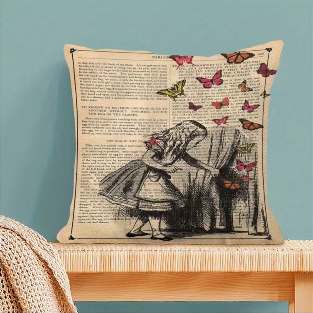 Girl And Butterflies Throw Pillowcase cartoon Single‎ Print Cushion Case 17”x17”